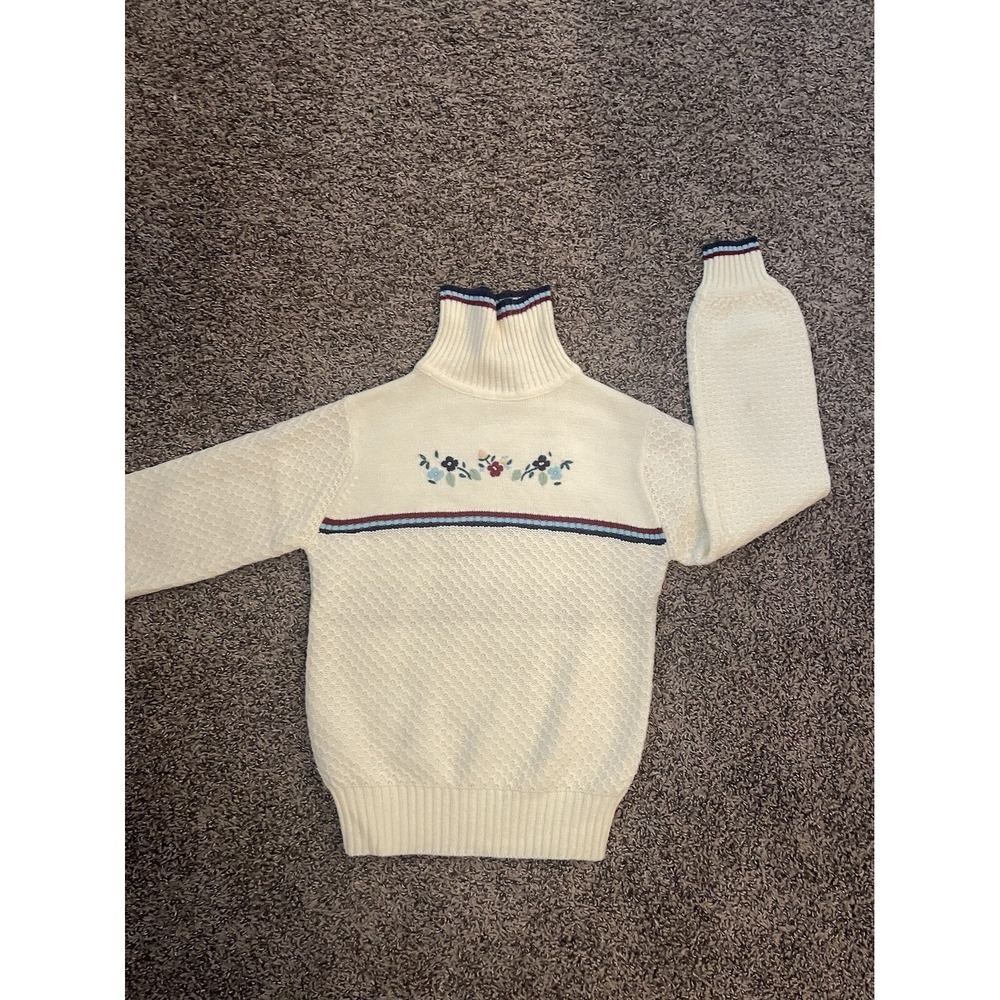 Vintage Cream Turtleneck Floral Cottagecore Sweater Pullover‎ GrandmaCore